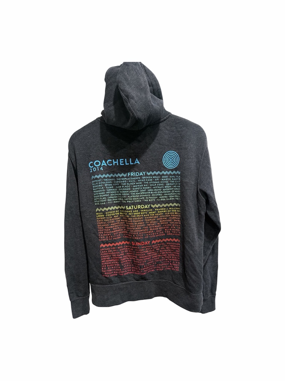 Coachella 2014 Full Zip Hoodie Sweatshirt Festival Lineup Print Gray Sz M - Picture 2 of 6